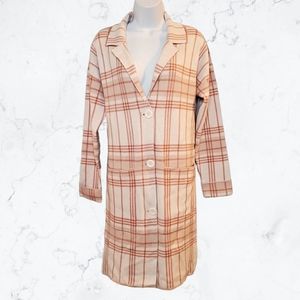 Nine West Windowpane Plaid Cream & Light Pink Shacket Coatigan Jacket